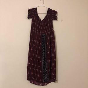 Maroon and navy off the shoulder midi dress